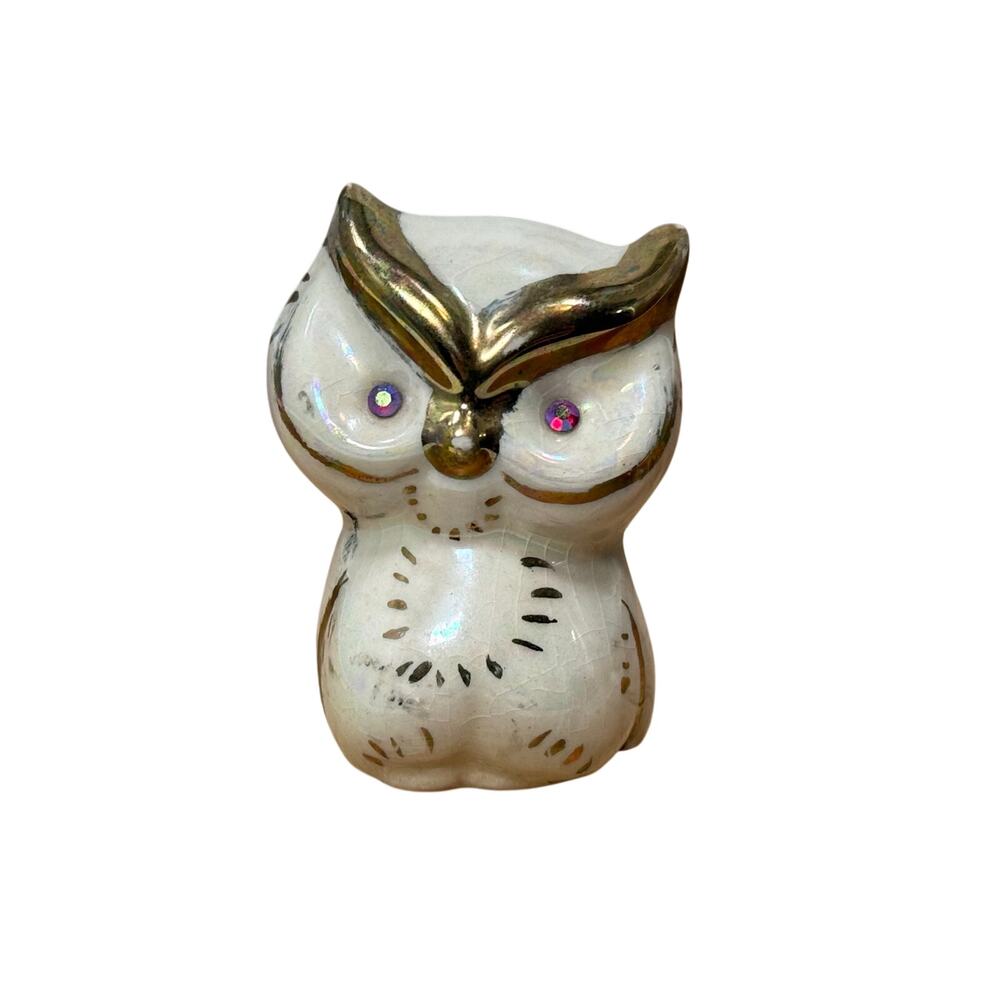 Vintage 60s Hand-Painted Owl Figurine Signed “Edna” 2.25”